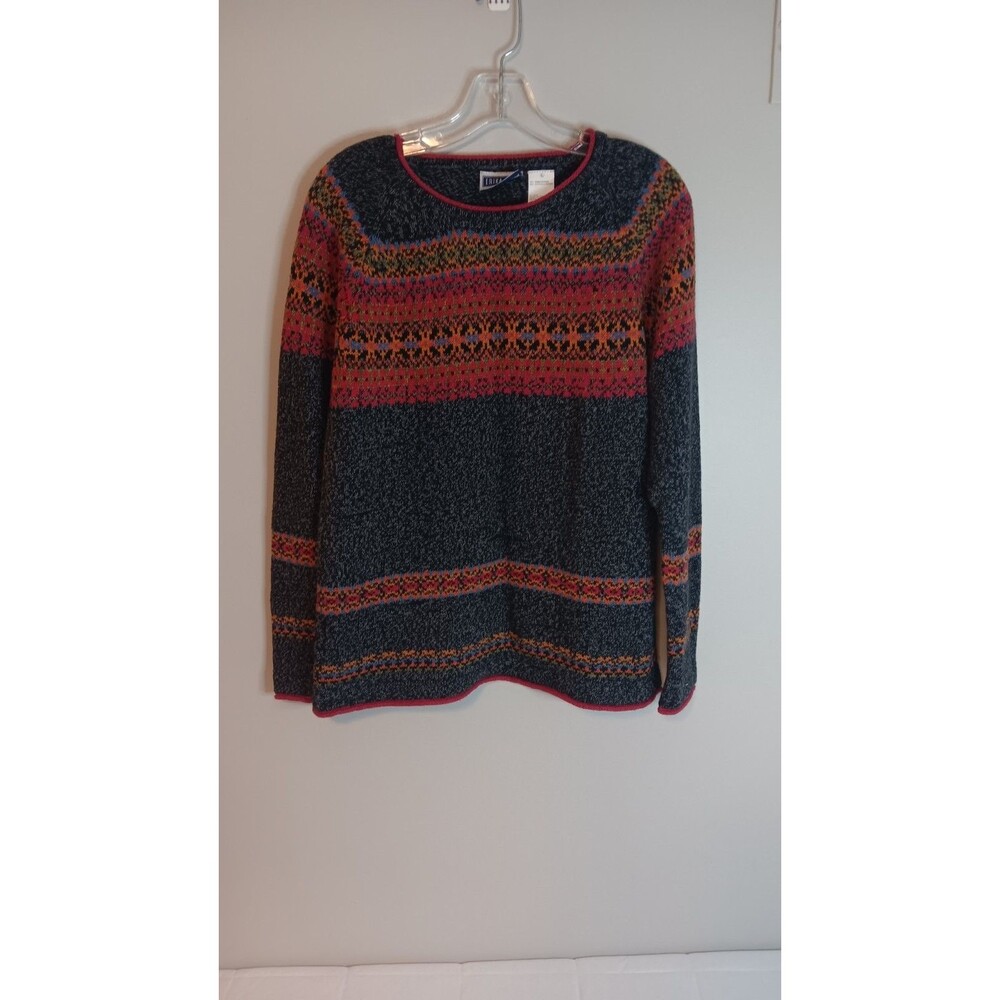 Vintage Erika & Co Pullover Sweater Fair Isle Ramie Cotton Sz XL Y2K